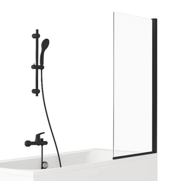 Pack baignoire droite 180 x 80 Elise + pack pommeau et mitigeur bain douche noir mat + pare bain noir mat + vidage