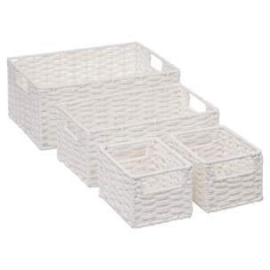 4 paniers de rangement "Vannerie" blanc