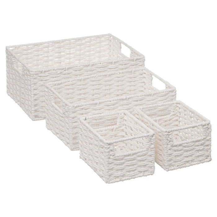 4 paniers de rangement "Vannerie" blanc