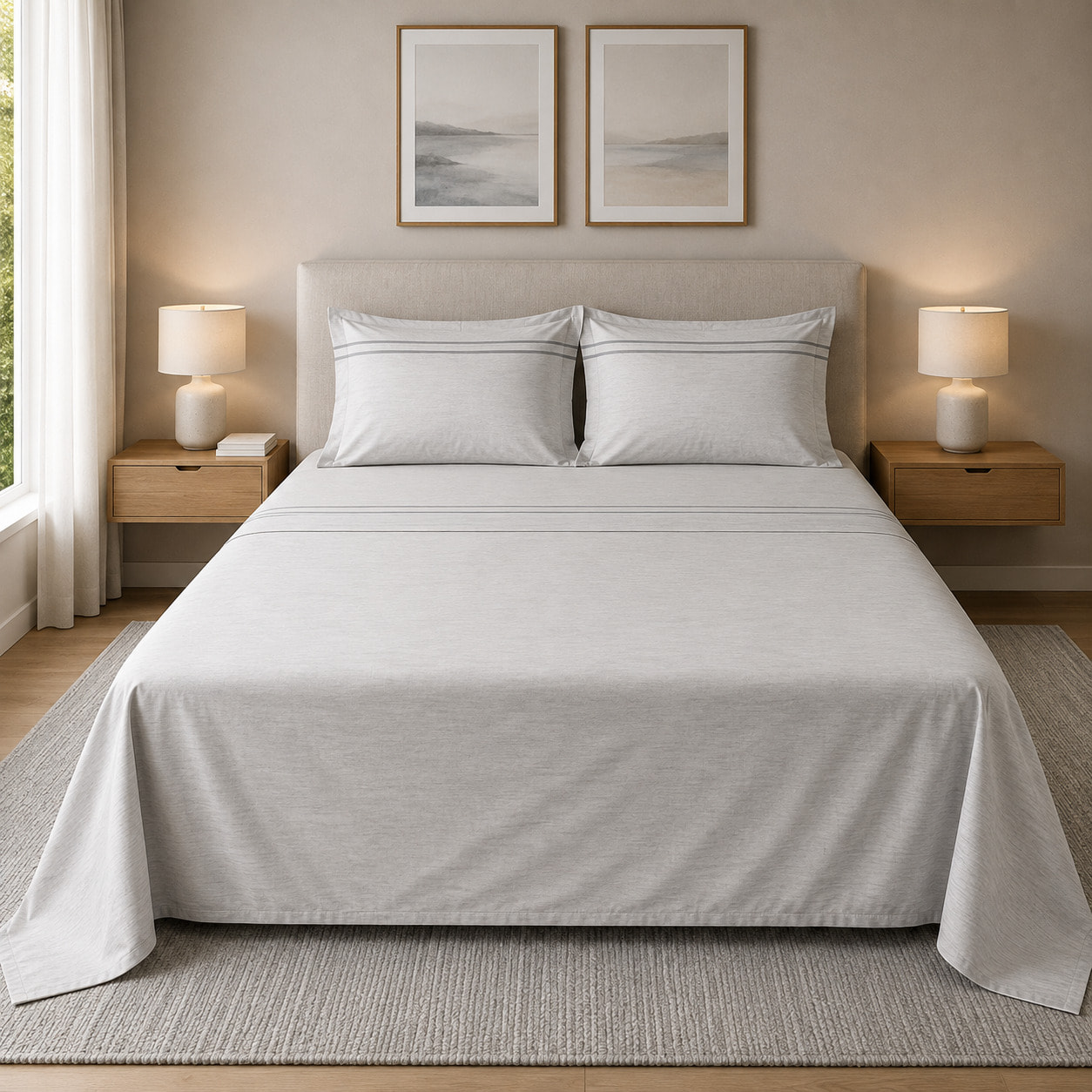 HERMET Completo Letto Matrimoniale in 100% Cotone_Volga_Grigio