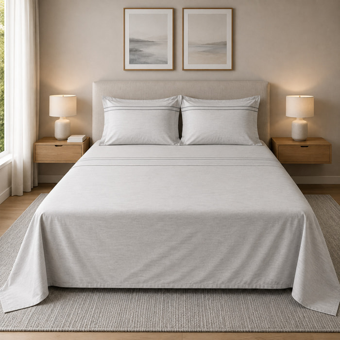 HERMET Completo Letto Matrimoniale in 100% Cotone_Volga_Grigio