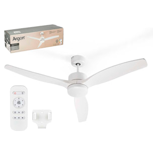 Ventilatore da soffitto con motore da 40W, 3 pale, luce LED da 18W e 6 velocità. Include telecomando con funzione estate/inverno per un comfort tutto l'anno.
