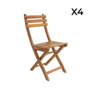 Lot de 4 chaises de jardin CALENA pliables acacia naturel. 40 x 52 x 85 cm