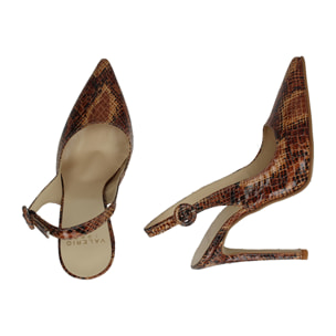 Slingback cuoio in eco-pelle snake print