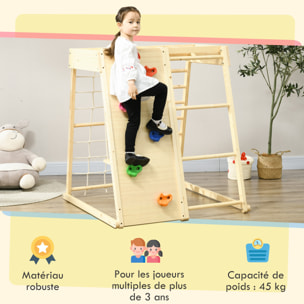 Ensemble d'escalade aire de jeux 5 en 1 avec balançoire, mur d'escalade, filet à grimper, échelle horizontale, jouets d'escalade pour enfants, 120 x 105 x 120 cm, bois naturel