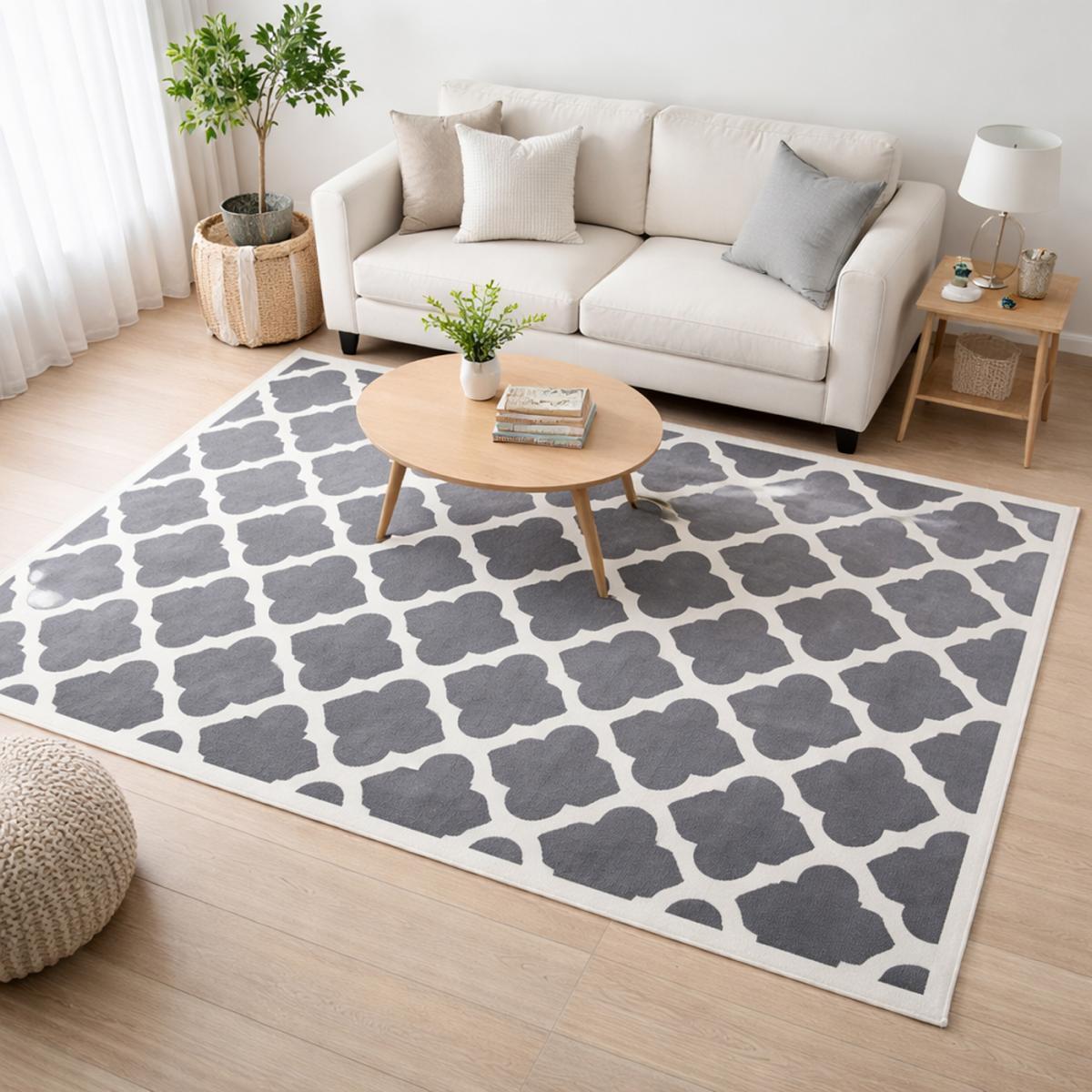 Tapis Kihe gris et blanc motif géométrique