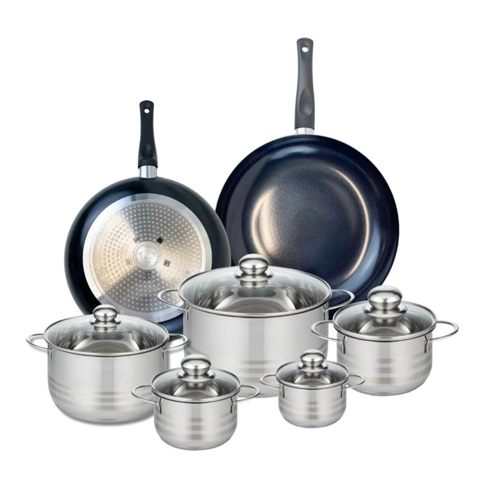 Ensemble de 2 Poêles de cuisson 28 et 32 cm et 5 faitouts 12, 14, 16, 20 et 24 cm Elo Prima Brillant