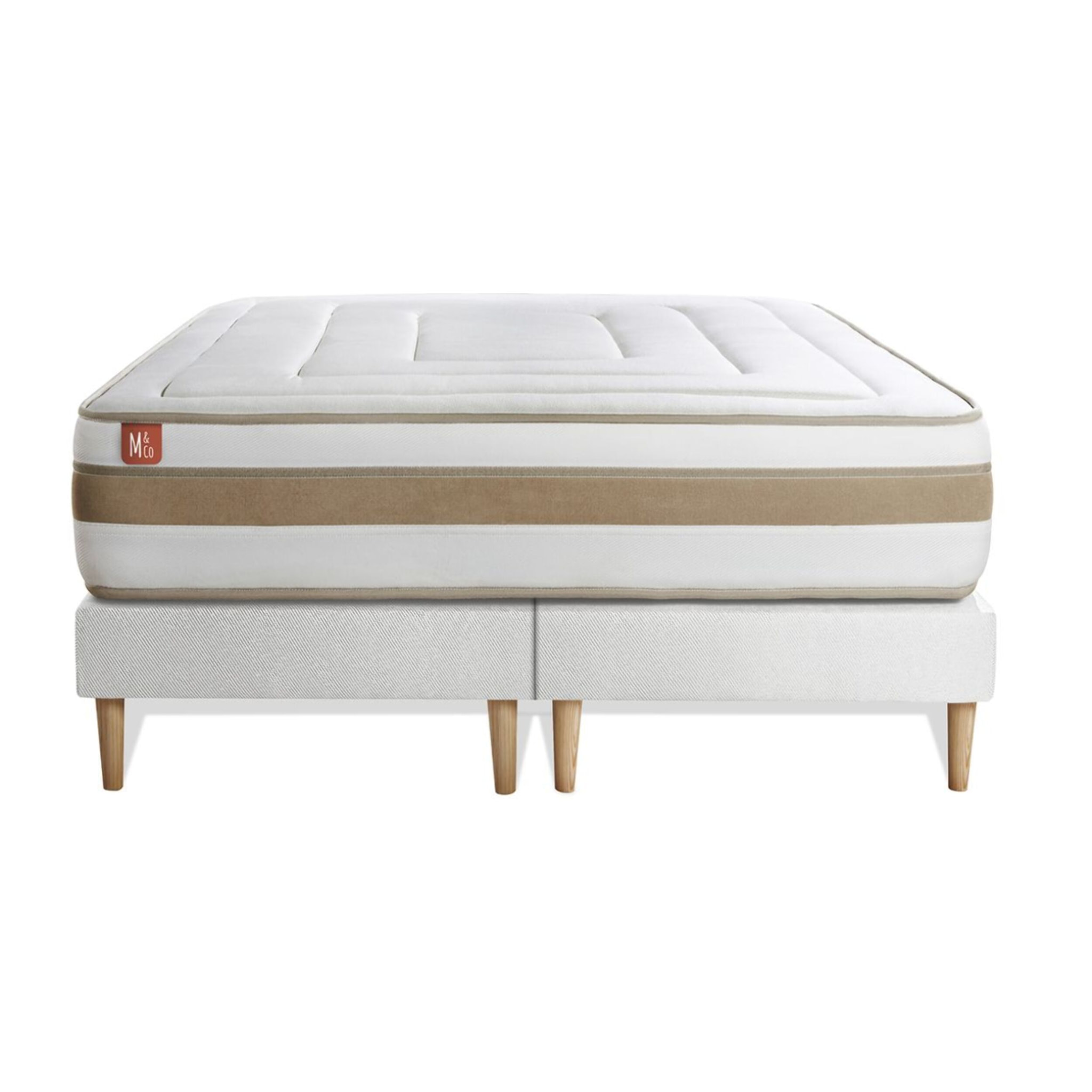 Ensemble Matelas Le Raffiné - 26cm - Ressorts ensachés et mémoire de forme - Confort haut de gamme, impact réduit. - Sommier Tapissier Blanc