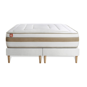 Ensemble Matelas Le Raffiné - 26cm - Ressorts ensachés et mémoire de forme - Confort haut de gamme, impact réduit. - Sommier Tapissier Blanc