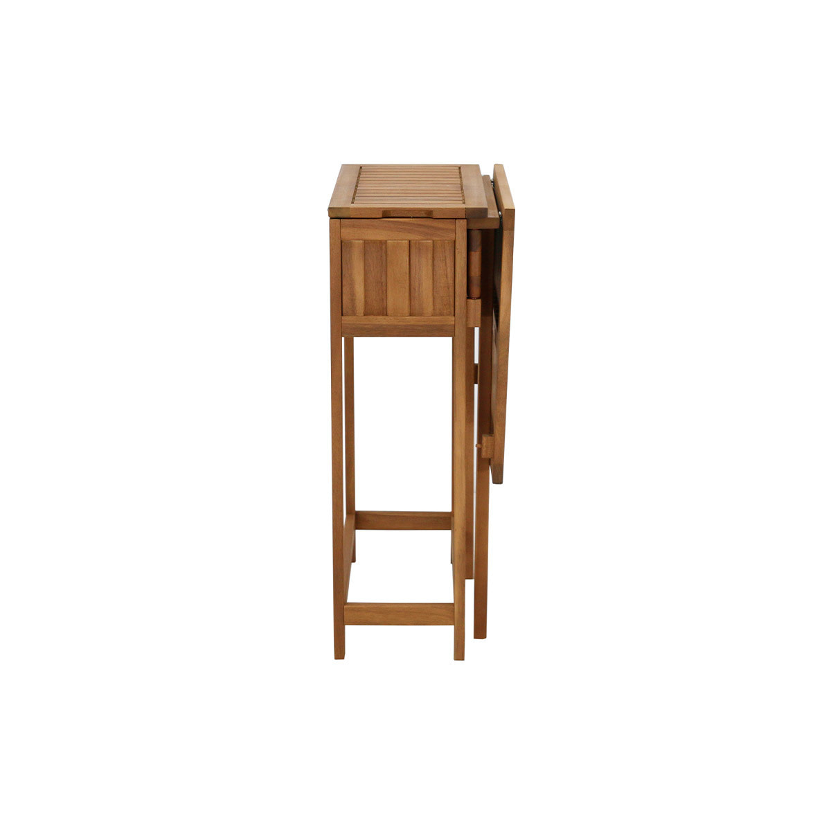 Set de 2 chaises pliantes et 1 table de balcon rabattable avec rangement en bois massif PRADO