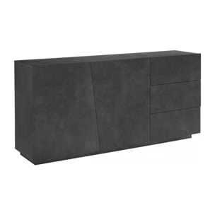 Credenza moderna a 2 ante e 3 cassetti, Made in Italy, Madia da cucina, Buffet di design da soggiorno, cm 180x43h86, colore Grigio Ardesia