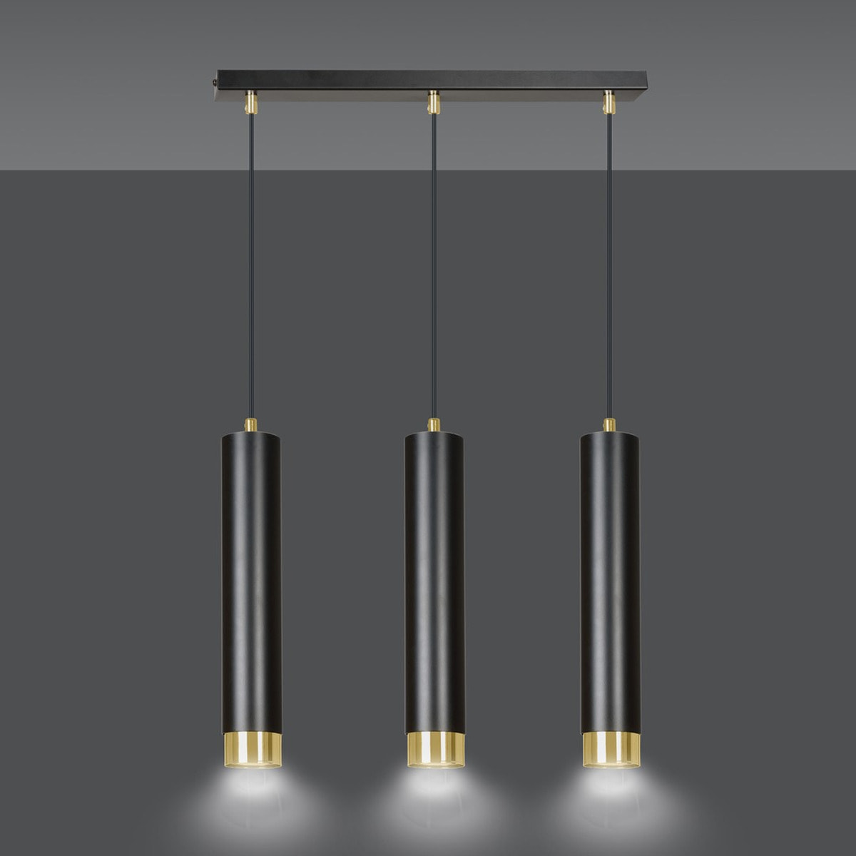 Lampada a sospensione KIBO in acciaio nero opaco e oro