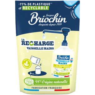 Pack de 10 - JACQUES BRIOCHIN - Recharge Liquide Vaisselle Mains Bicarbonate de soude & Citron vert Ecocert 450ml