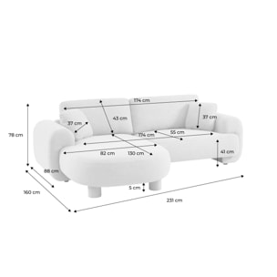 Canapé d'angle gauche 3 places tissu gris clair. pieds ronds L 231 x P 160 / 88 cm - Zenio