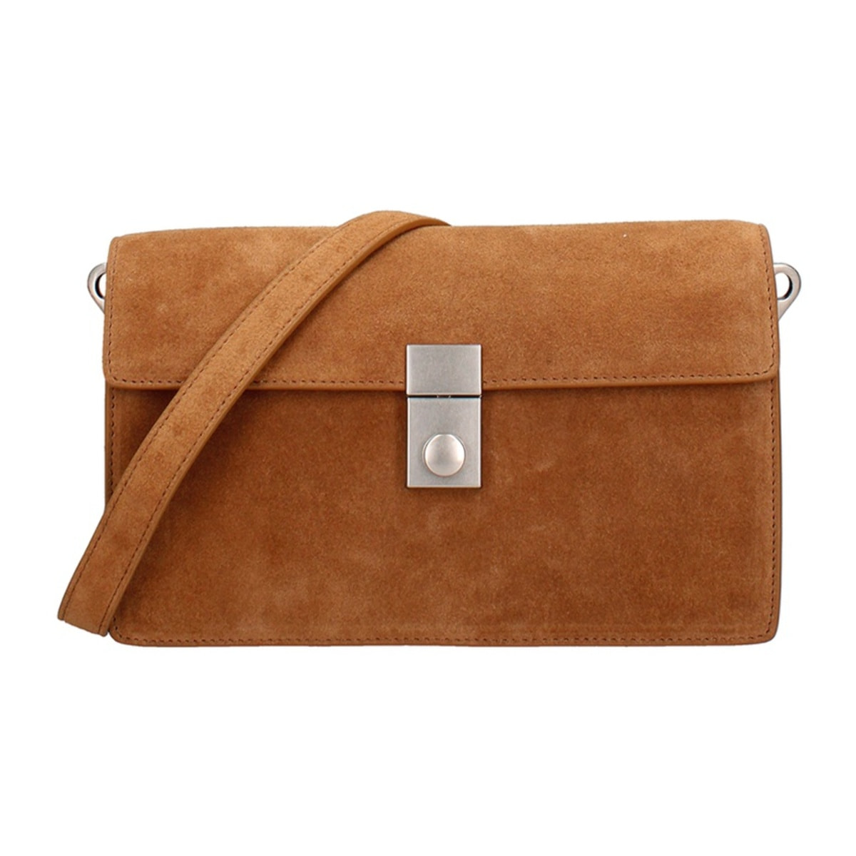 Borsa a tracolla da donna Made in Italy - Celeste Prime - Pelle scamosciata - 24.0 x 15.0 x 7.0 cm