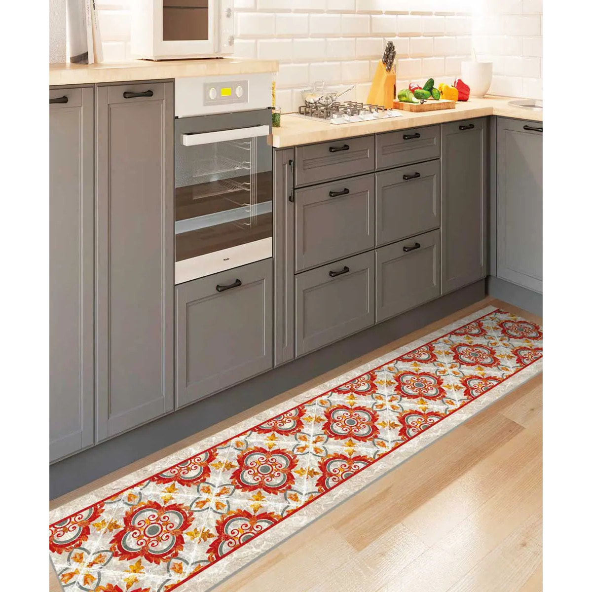 Passatoia tappeto cucina bagno ingresso multiuso, disegno ceramica stile maiolica