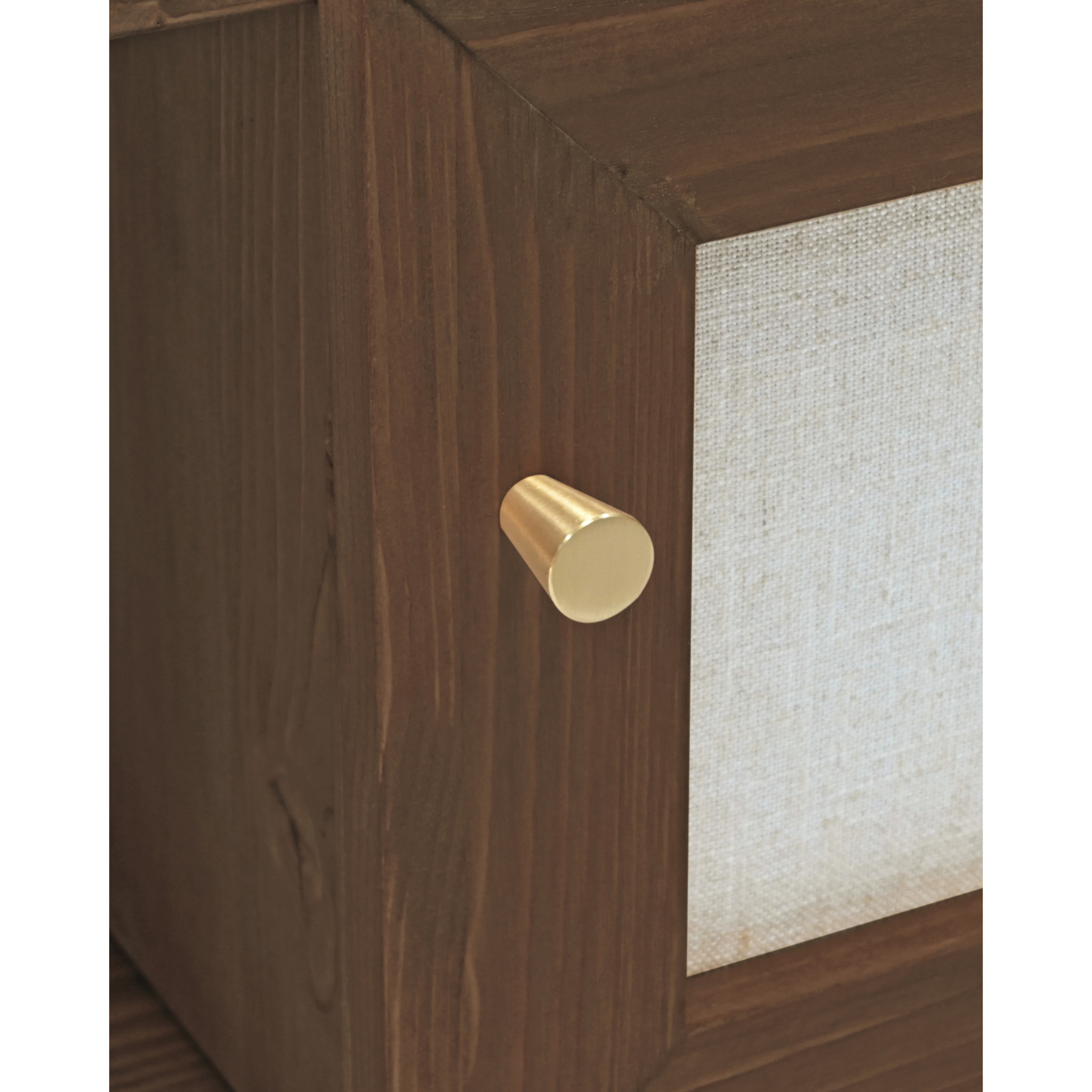 Meuble TV en bois massif et toile de lin avec 2 portes ton noyer 150x40cm Hauteur: 40 Longueur: 150 Largeur: 42