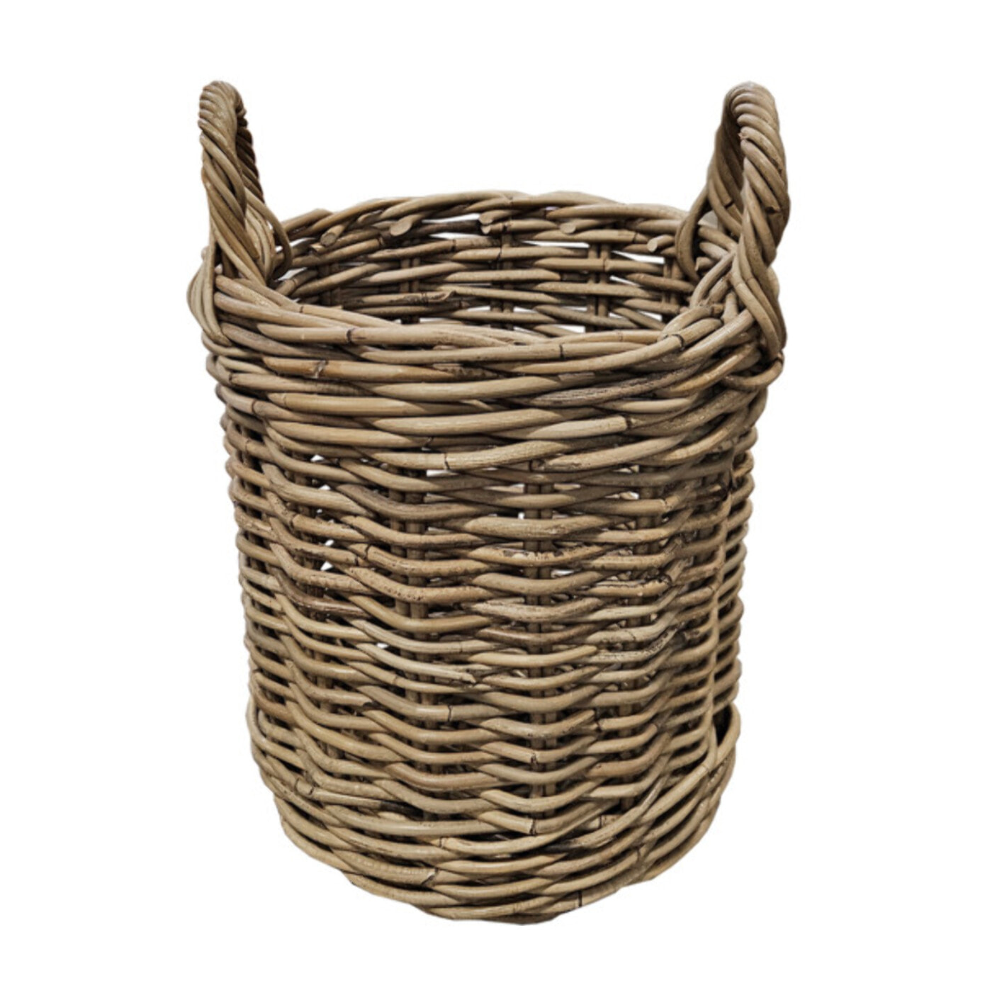 Petit Panier Rond H. 41 cm en Kubu Naturel Tressé avec Anses - ENRICO