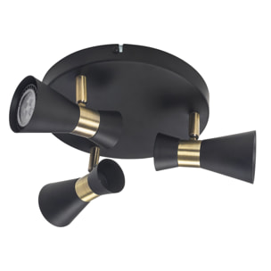 FORLIGHT Eufo plafón triple en negro con acabado en oro para bombilla GU10
