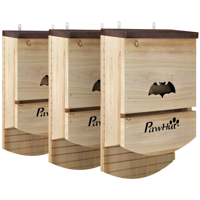 Lot de 3 nichoirs chauve-souris plateforme et 2 chambres bois marron