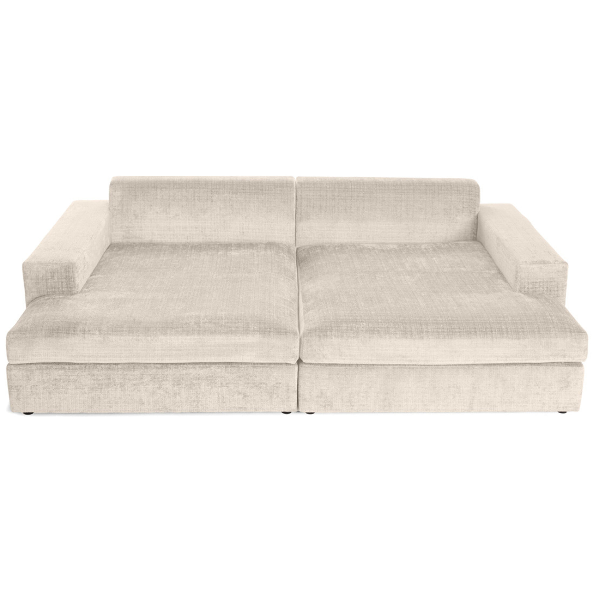 Collins - canapé droit 4 places avec double méridienne - assise profonde - en velours texturé - Beige