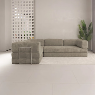 TRENDY - Canapé compressé 5 places angle modulable en velours côtelé taupe