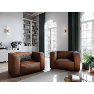 Fauteuil "Muse" en cuir véritable cognac