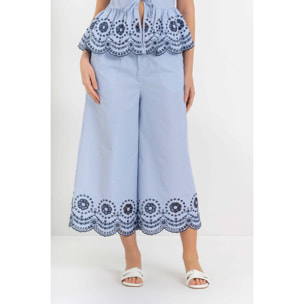 Kocca - Pantaloni da donna a palazzo gessati con orlo ricamato Donna