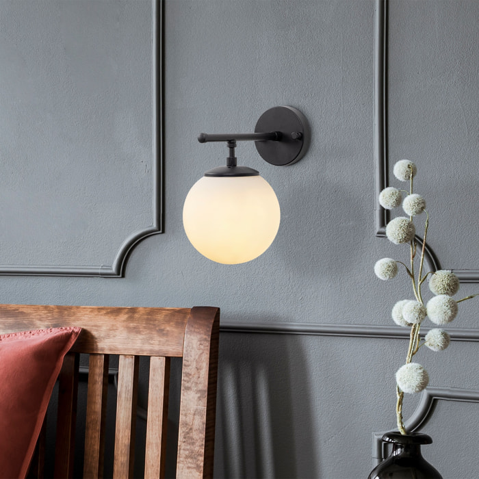 Aplique de pared pantalla blanca, metal , negro, 15x24x24, casquillo E14 Max 40 W