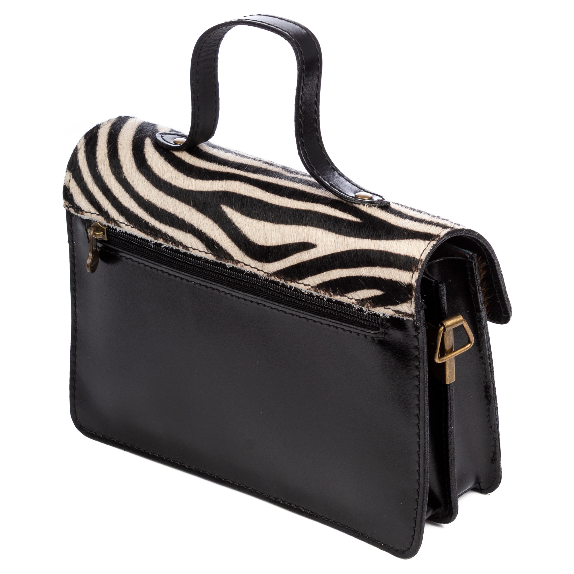 Assoro bolso Satchel con doble hebilla, piel auténtica Cavallino animal print.