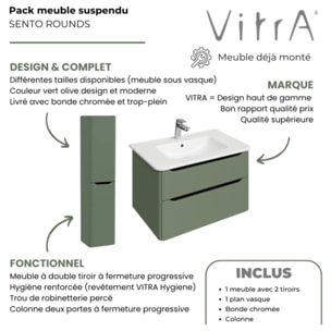 Meuble vasque suspendu VITRA Sento Round 100cm Vert mat + Colonne version gauche