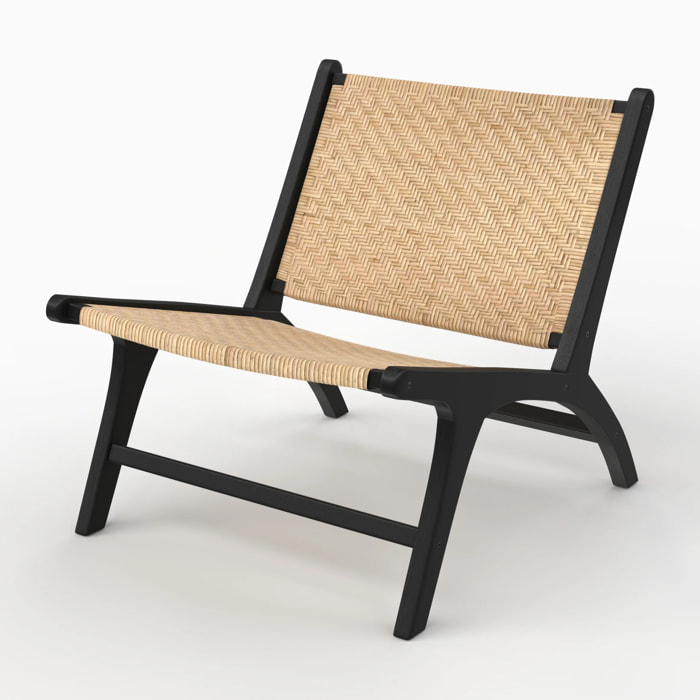 Fauteuil en bois de teck noir et tressage chevron en rotin - Kilka