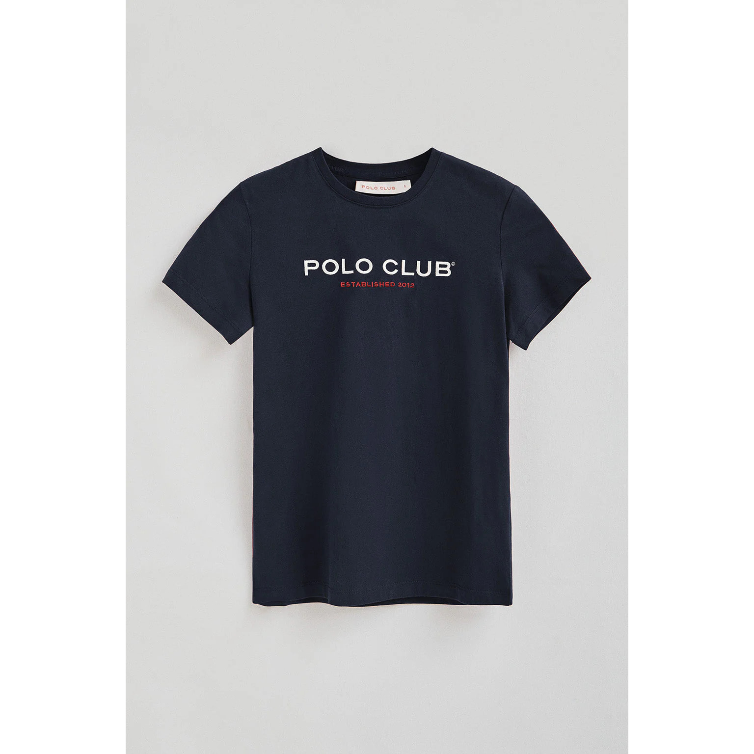 Camiseta azul marino de manga corta con logo Established 2012 Polo Club