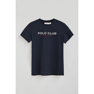 Camiseta azul marino de manga corta con logo Established 2012 Polo Club