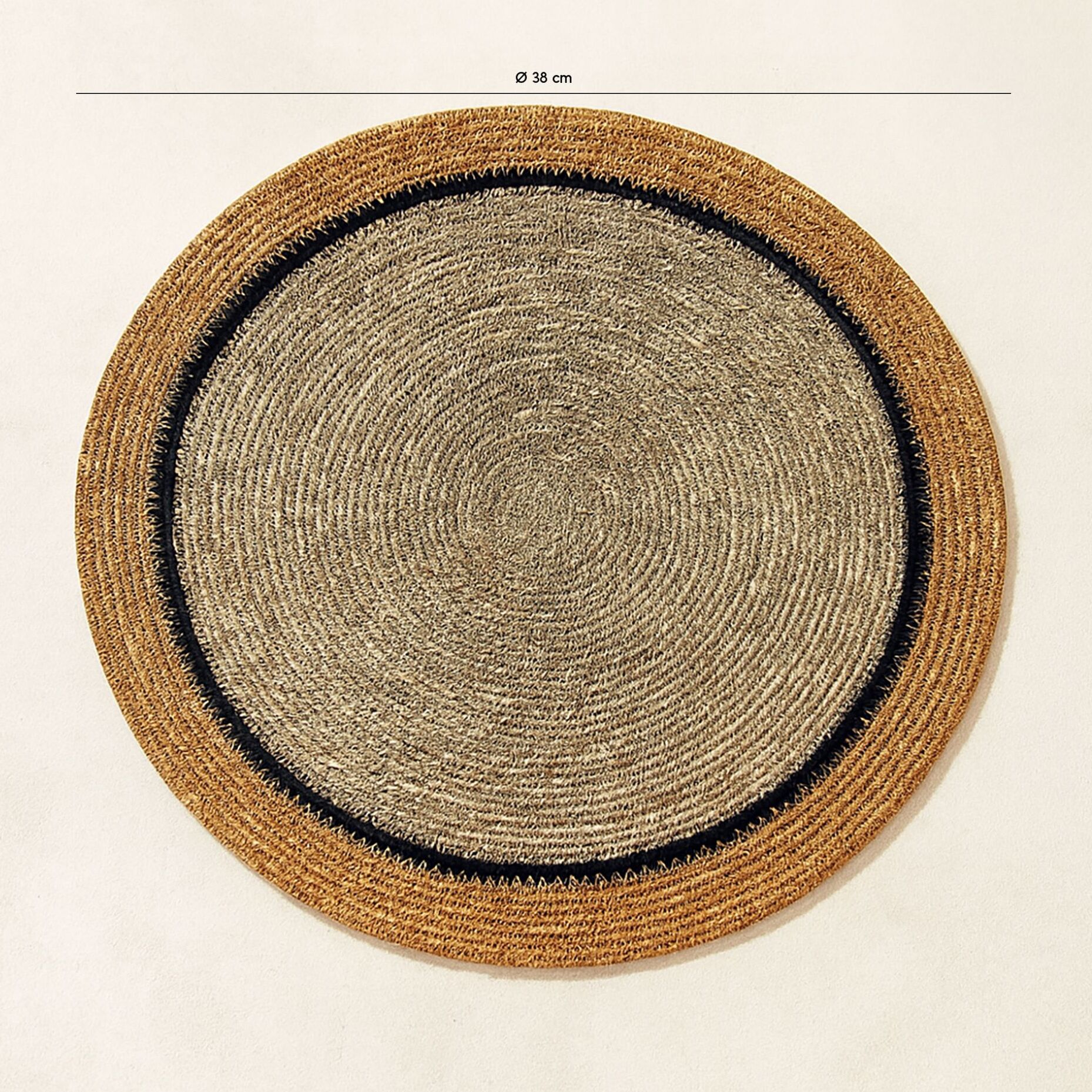 Lot de 6 sets de table en jonc de mer naturel et jaune d38cm IRIS