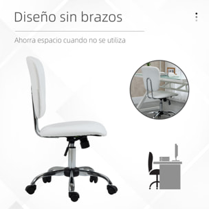 Silla de Oficina Silla de Escritorio Giratoria de Cuero PU con Altura Ajustable y Función de Inclinación para Salón Dormitorio Estudio Carga 120 kg 50x54x87,5-96,5 cm Blanco