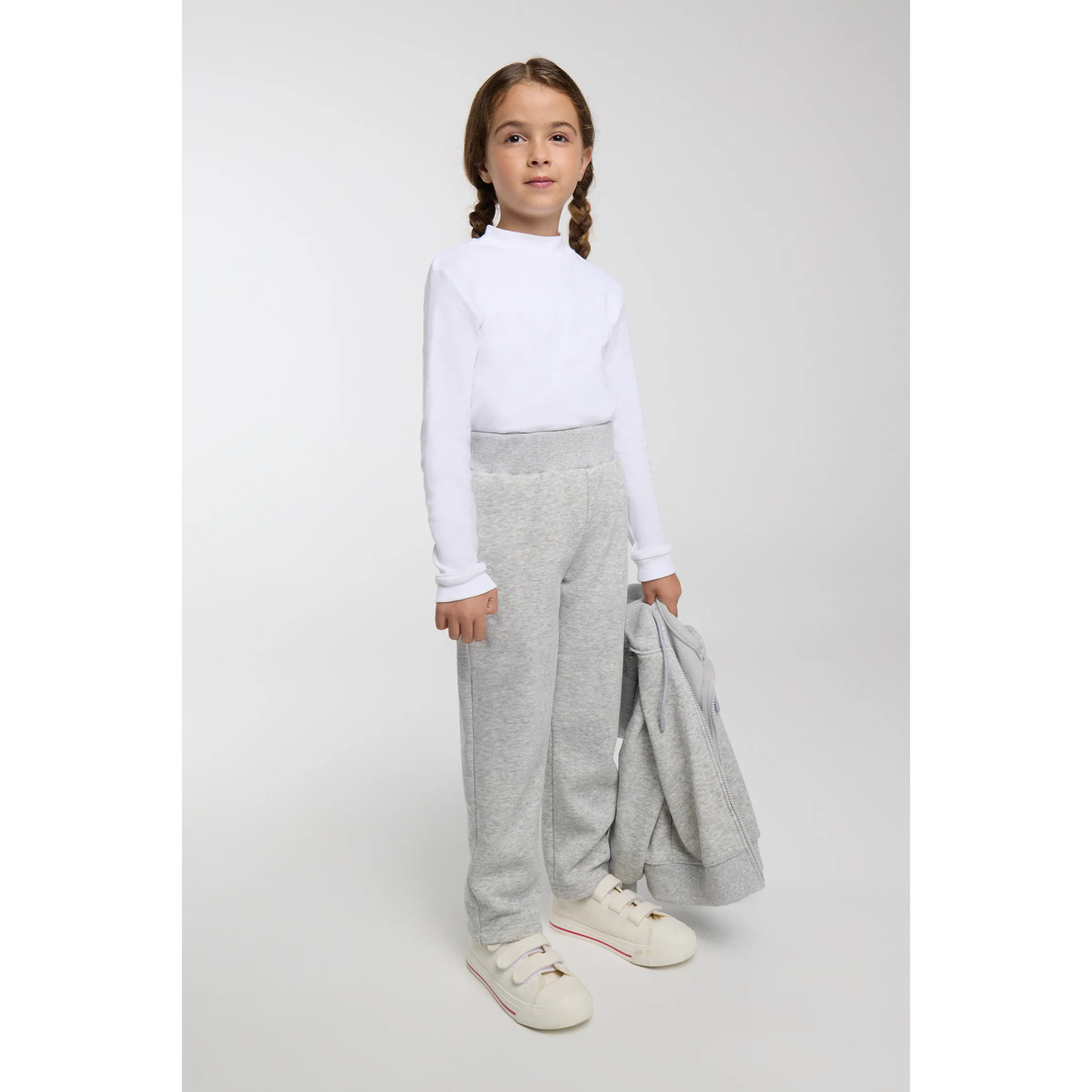 Chándal deportivo de niña afelpado chaqueta y pantalón recto gris