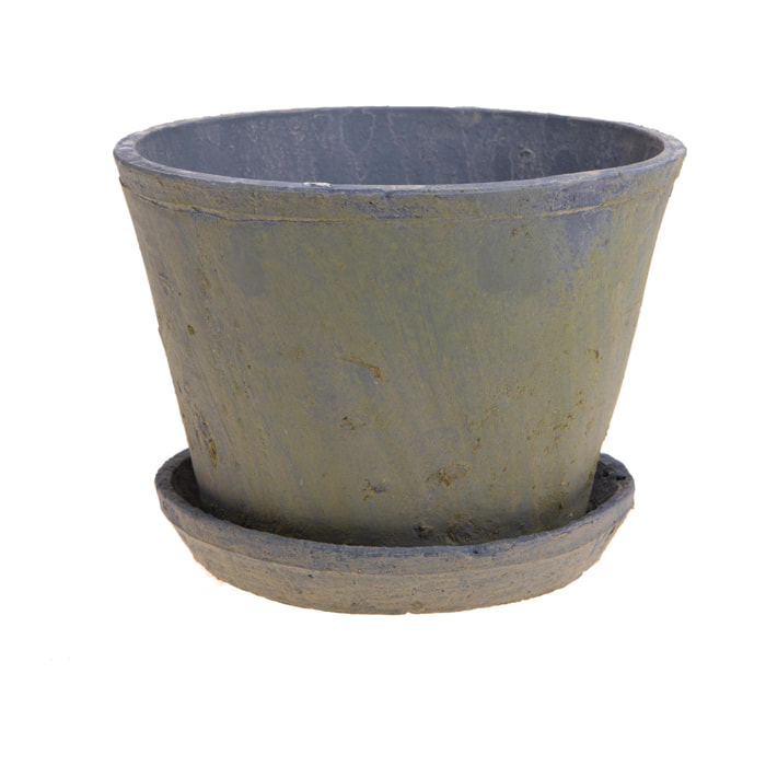 Vaso In Ceramica Con Sottovaso. Larghezza 25 Cm - Pezzi 2 - 25X18X25cm - Colore: nero - Bianchi Dino - Ceramica