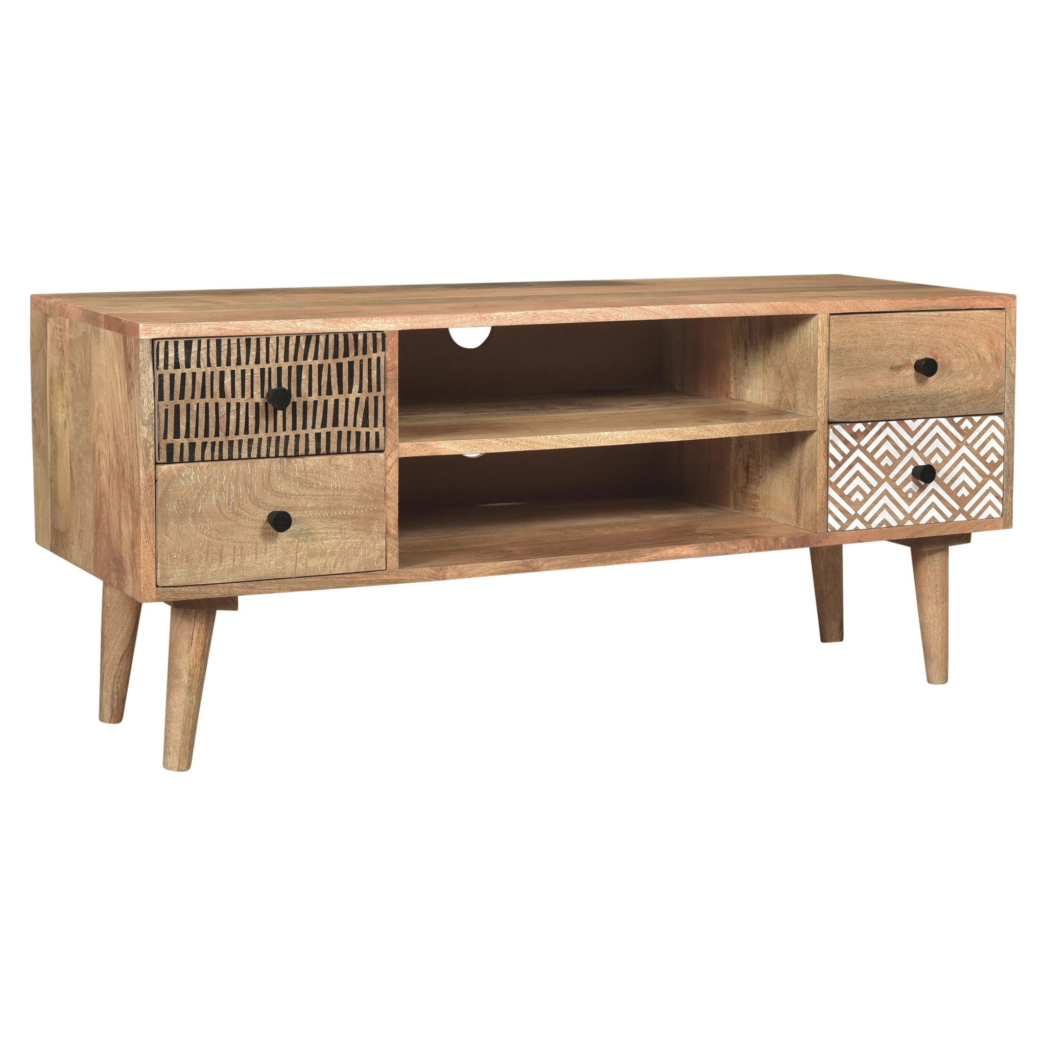 Meuble TV en bois de manguier à motifs 117 cm - Tali
