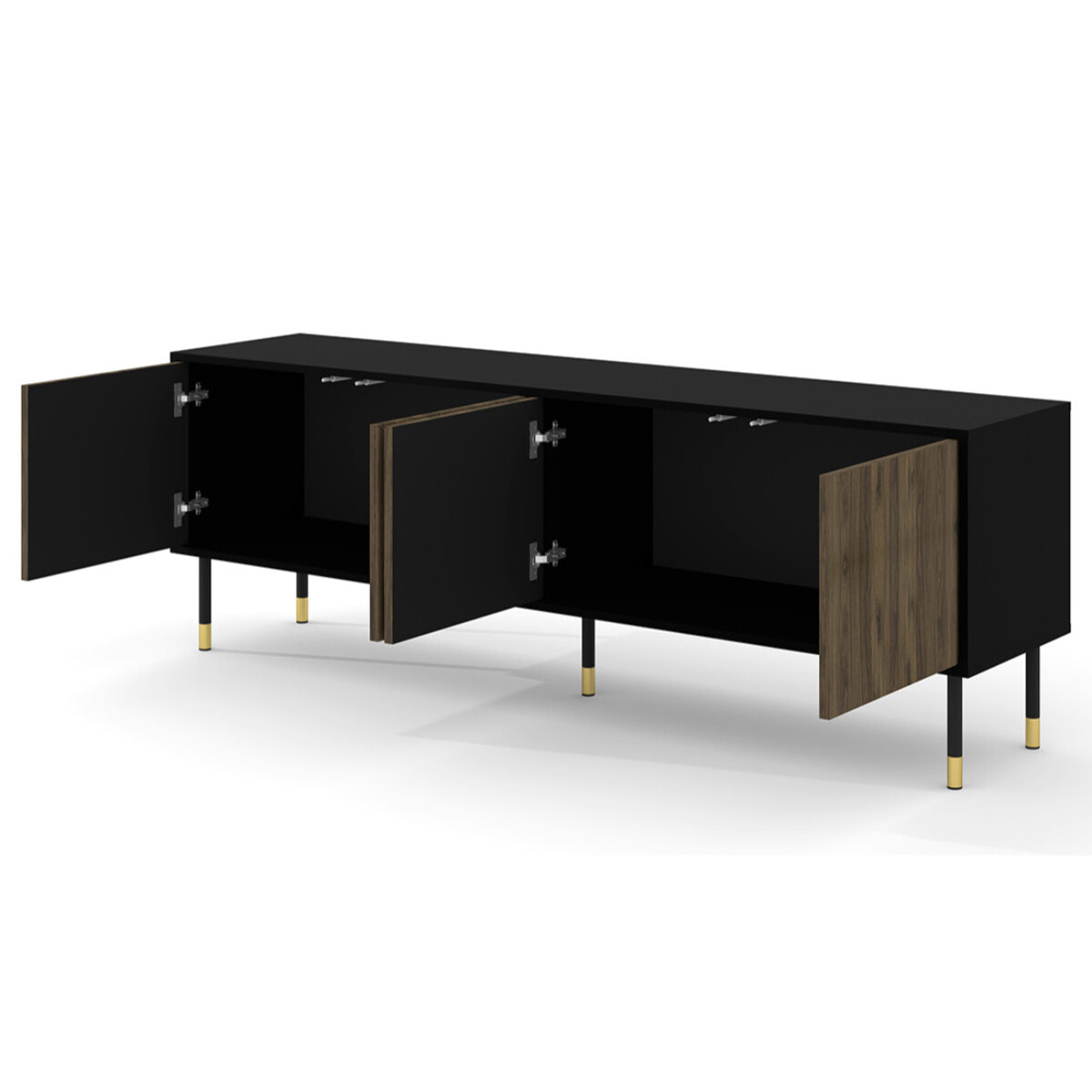 Kirua - meuble tv - 4 portes - 180 cm - Noir / Bois