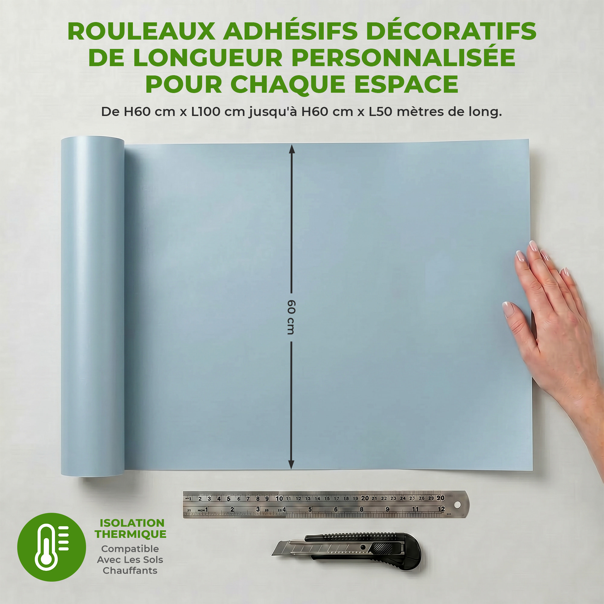 Rouleau adhésif décoratif Vinyle au Mètre - Bleu poudre - Sticker Lavable Imperméable Mur Cuisine Meubles