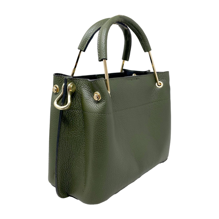 Chicca Borse - Borsa a Mano Donna in Vera Pelle - Colore Verde Militare