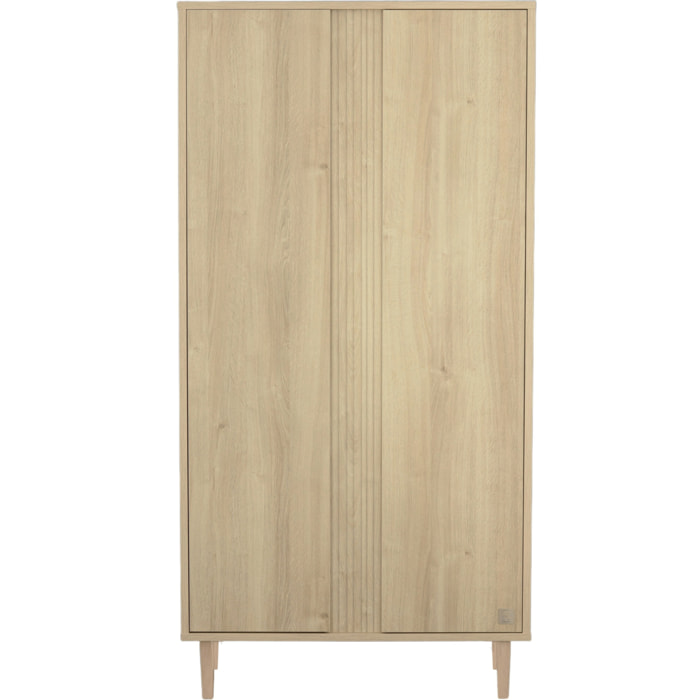 Armoire 2 portes avec détail imitation bois texturé et pieds bois