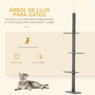 Árbol para Gatos del Suelo al Techo 43x27x228-260 cm Torre para Gatos con Altura Ajustable 4 Plataformas Espaciosas y Poste de Sisal Gris