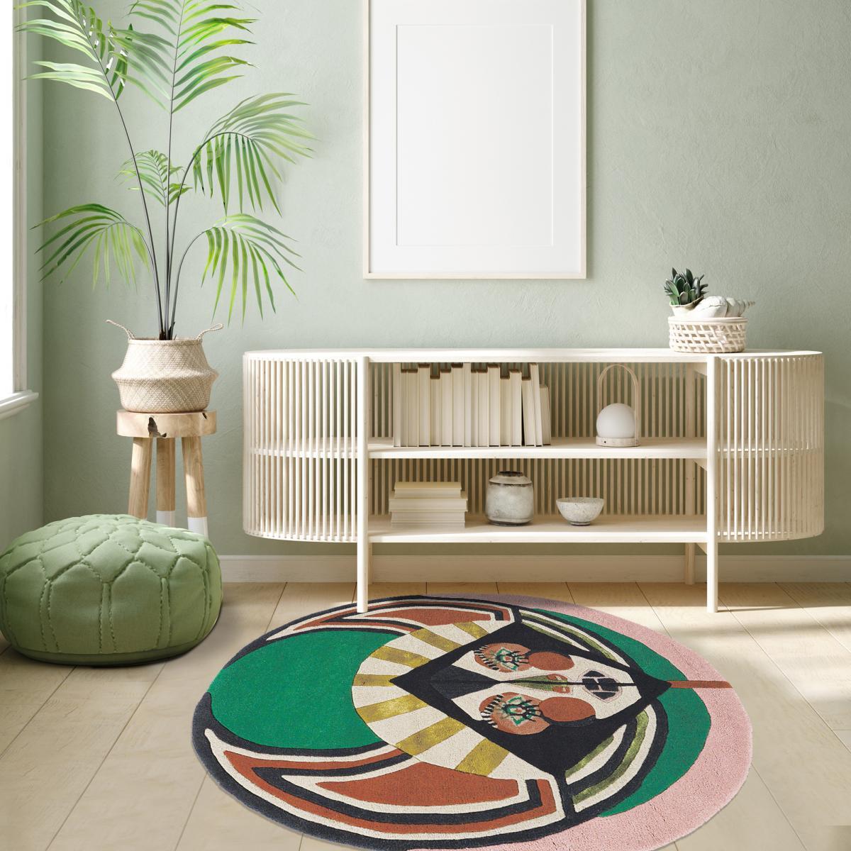 Tapis salon et chambre fait à la main en laine motif fresque LUNICIA