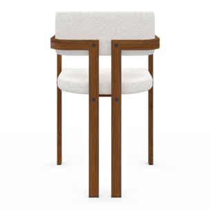 Chaises Elsa avec accoudoirs tissu beige pieds effet noyer - lot de 6