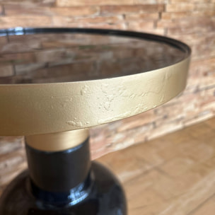 Meuble d'appoint rond en métal émaillé noir et doré PAMONA