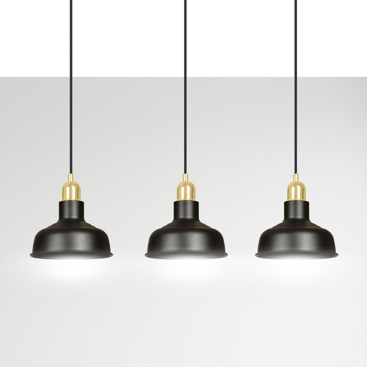 Lampada a sospensione Ibor in acciaio nero opaco e oro