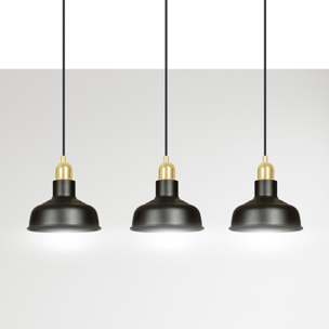 Lampada a sospensione Ibor in acciaio nero opaco e oro