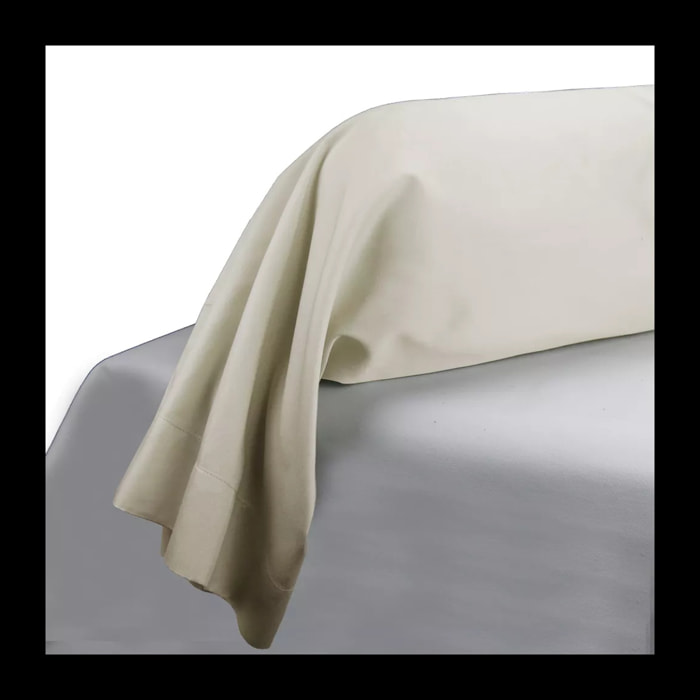 Taie de traversin satin de coton uni beige Ava uni lin